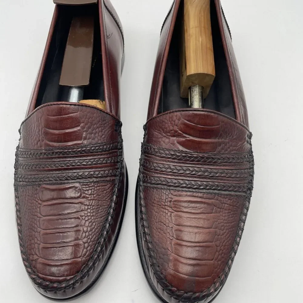 NWOB STUART McGUIRE Burgundy Croc Print  Braided‎ Loafers Sz 9.5 New Without Box - Picture 3 of 8